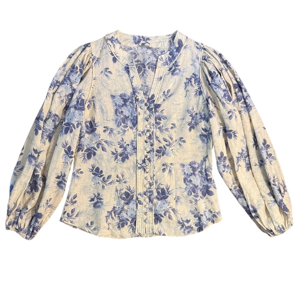 100% Linen Top Floral Long Sleeve Fairycore Renaissance Elie Tahari Women Medium
